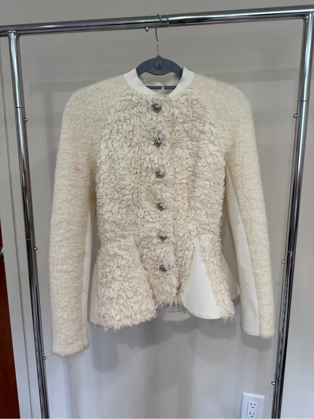 Jonathan Simkhai Boucle Mohair Tweed Pattern Peplum Evening Jacket size 4